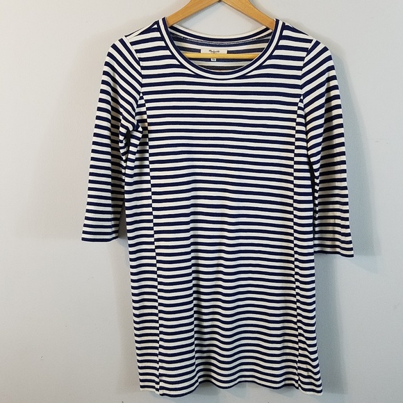Madewell Striped 3/4 Sleeve Gondola Stretch Jersey Dress XS - Picture 4 of 8